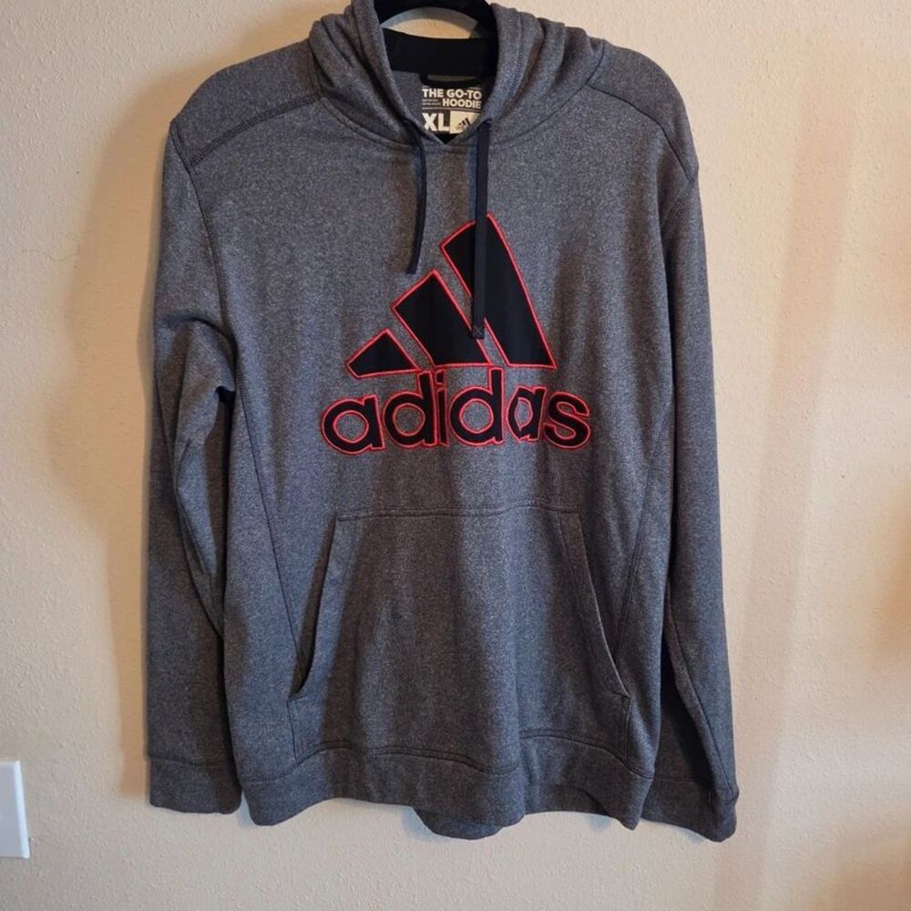 Adidas The Go-To Hoodie Men's XL Gray Red Logo Pullover